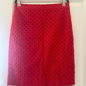 Jcrew red eyelet pencil skirt